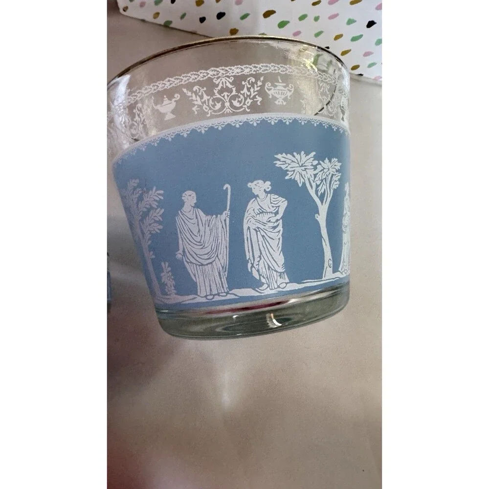 Jeanette Glass Hellenic Wedgwood Blue Grecian 2 Bowls/Trays Open Bowl (Ice)